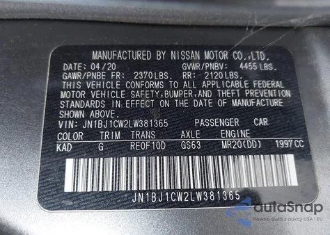 2020 Nissan Rogue Sport Sv Awd Xtronic Cvt из США, поврежденный, VIN JN1BJ1CW2LW381365